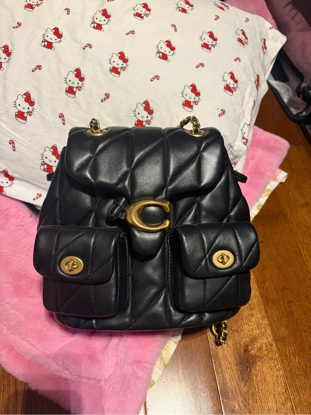 Coach Quilted C-Logo Leather Backpack in Black with Gold Hardware